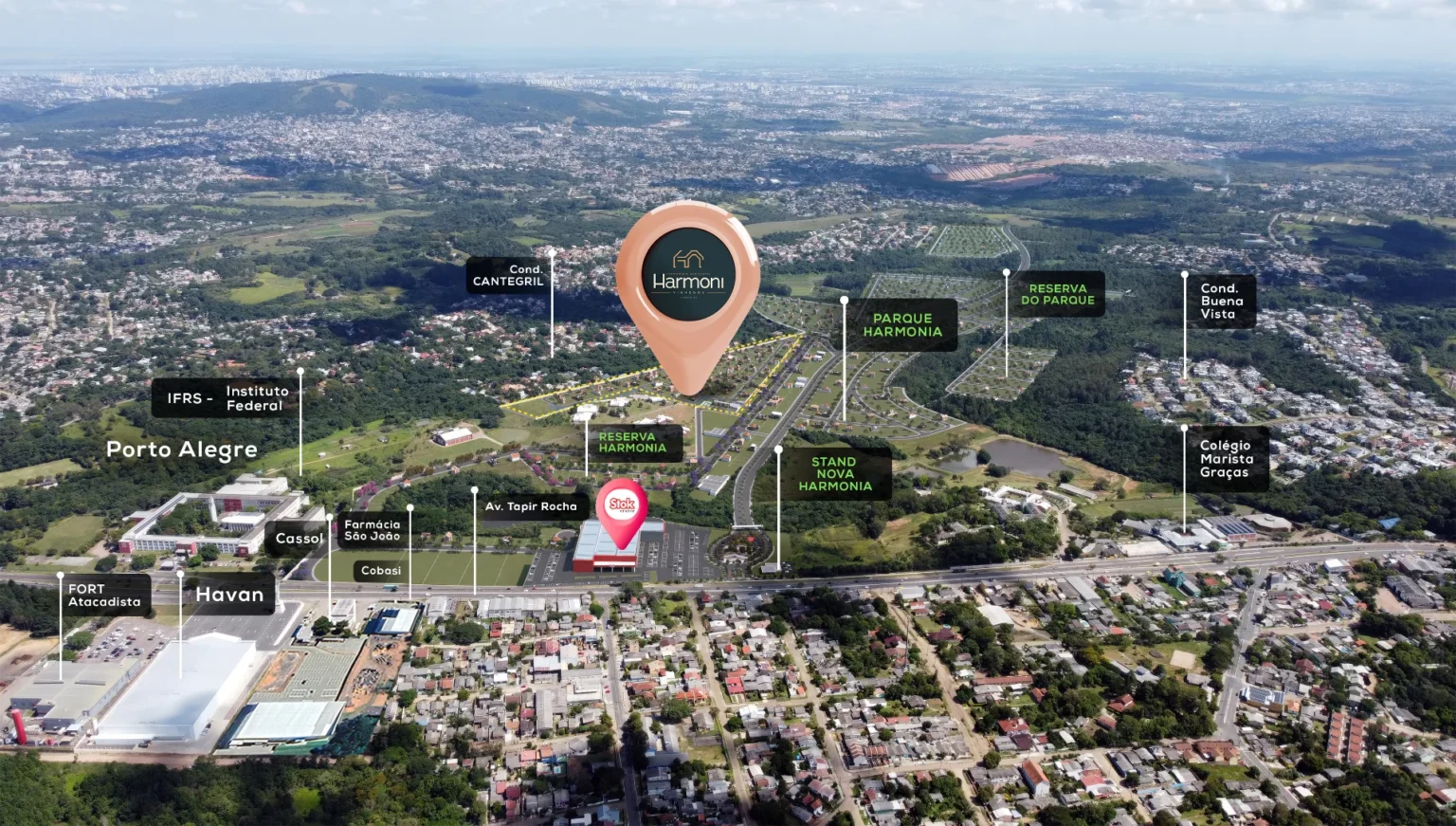 Mapa da região do Harmoni Vinhedos em Viamão
